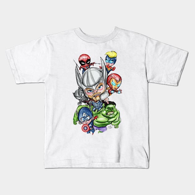 Minivengers Assemble! Kids T-Shirt by carrillo_art_studios